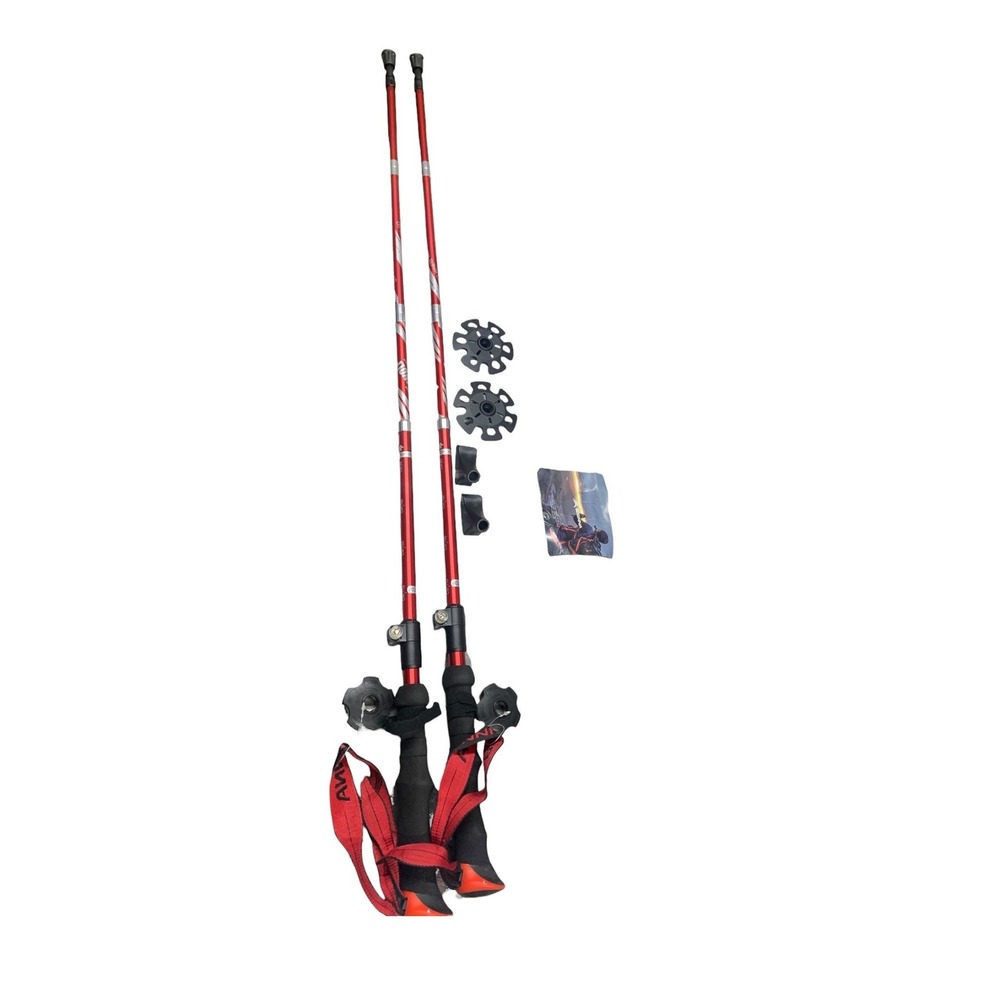 Bisinna Trekking Poles Red Aluminum Adjustable Hiking Walking Sticks with Bag